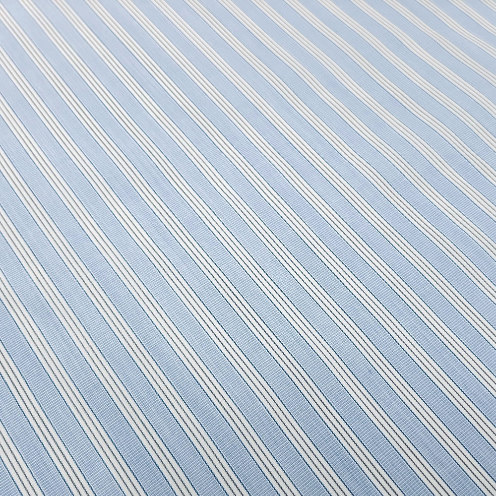 Meri – Feinpopeline Buntgewebe mit Streifen - Weiß, Hellblau, Braun